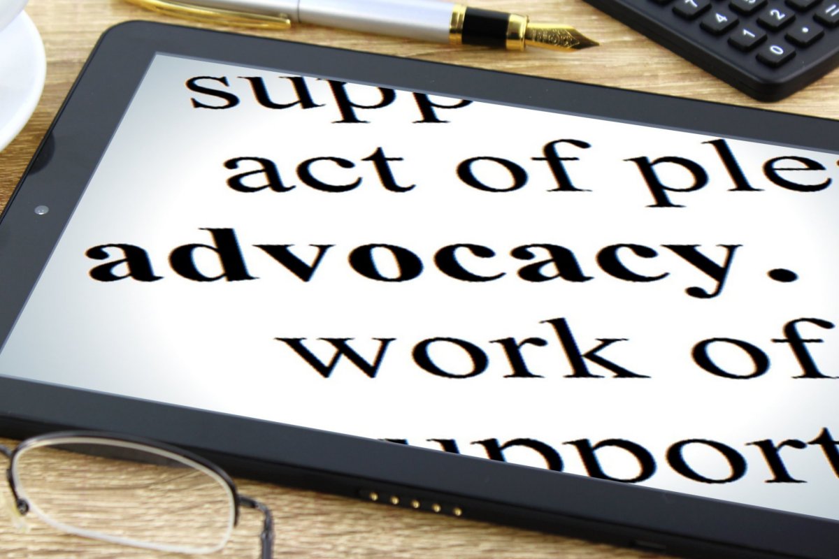 tablet computer showing partial definition of advocacy